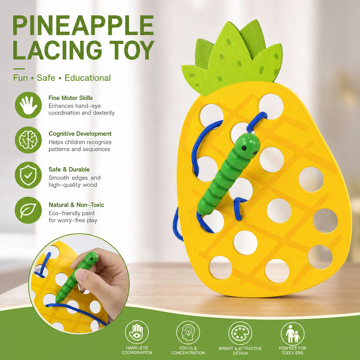 Wooden Lacing Pineapple Thread - Travel Accessories Baby 评论和价格